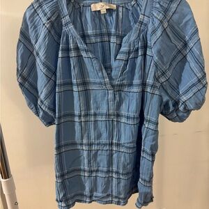 LOFT Women's Blue Checkered Blouse